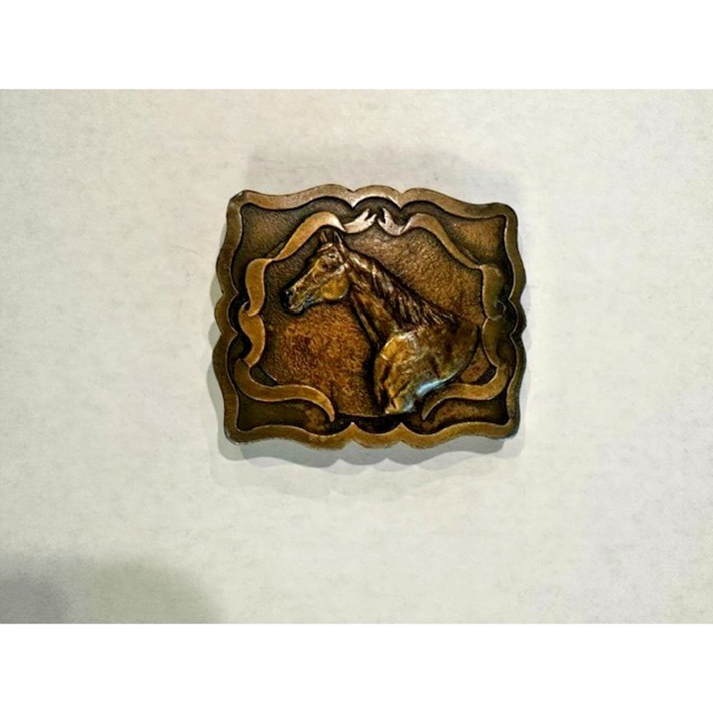 Indiana Metal Craft 1978 Vintage Brass Horse Belt Buckle